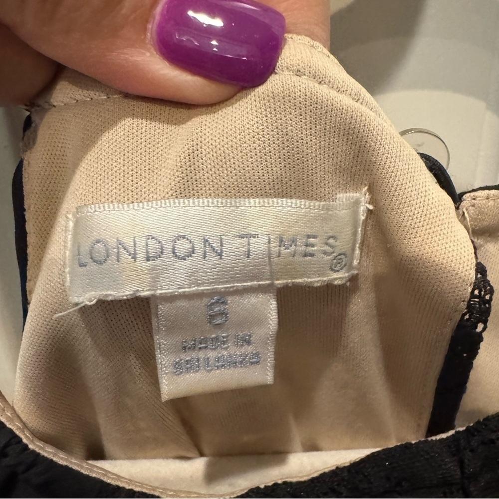 London Times Black Nude Lace Chiffon Halter Maxi Evening Gown – Size 6 - Picture 11 of 14